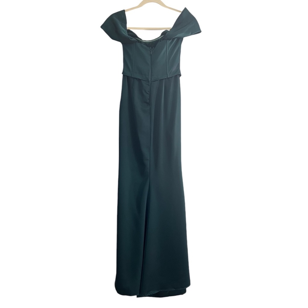 Kimberley Bottle Green Bardot Fishtail Satin Maxi Dress | Club L London | US 2 - Picture 10 of 13